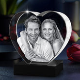 Personalisierter Herz-Kristall mit 3D Foto - Lasergravur Andenken, 3D Glasfoto mit Leuchtsockel Geschenk